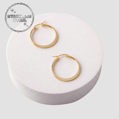 Stainless Steel Flat Hoop Earring in Gold
