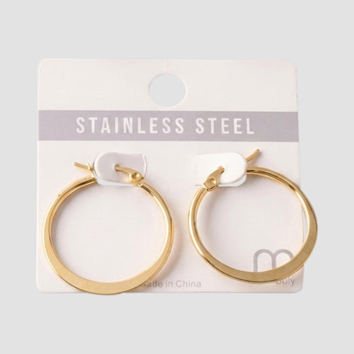 Stainless Steel Flat Hoop Earring in Gold