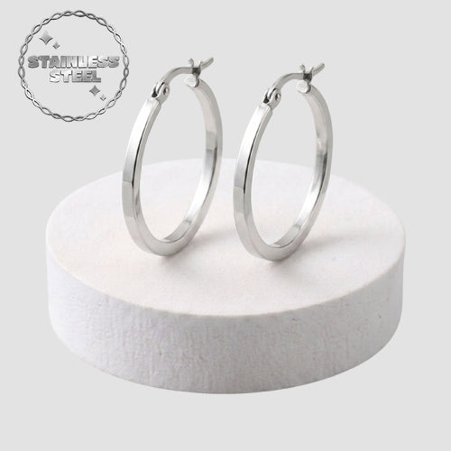 Stainless Steel Flat Hoop Earring in Silver