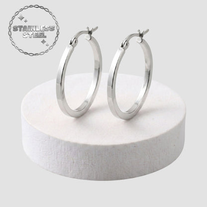 Stainless Steel Flat Hoop Earring in Silver