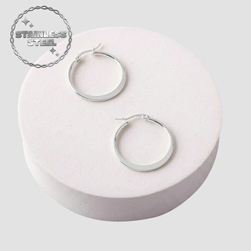 Stainless Steel Flat Hoop Earring in Silver