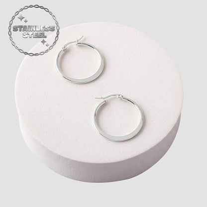 Stainless Steel Flat Hoop Earring in Silver