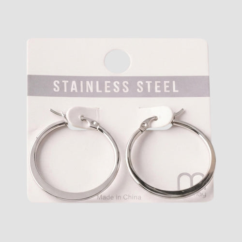 Stainless Steel Flat Hoop Earring in Silver