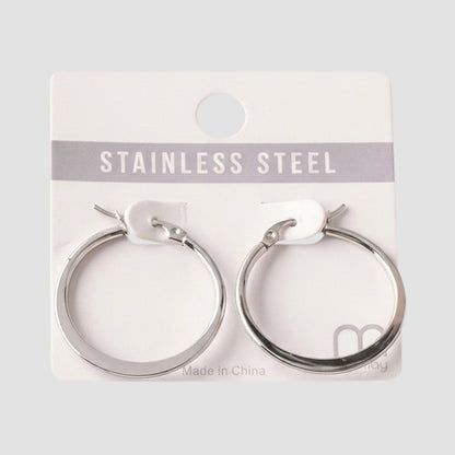 Stainless Steel Flat Hoop Earring in Silver