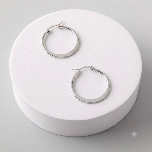 ERS0024GS Stainless Steel Flat Hoop Earring in Silver