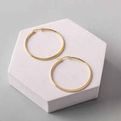 Stainless Steel Flat Hoop Earring in Gold