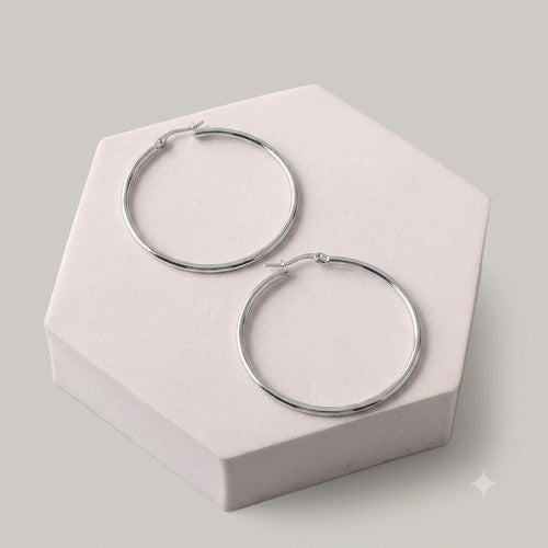 Stainless Steel Flat Hoop Earring in Silver