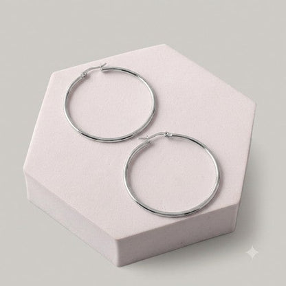Stainless Steel Flat Hoop Earring in Silver