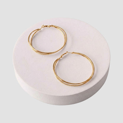 ER36110GS Intersected Texture Large Hoop Earring in Silver