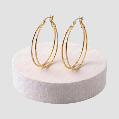 Intersected Texture Large Hoop Earring in Gold
