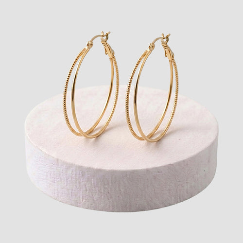 Intersected Texture Large Hoop Earring in Gold