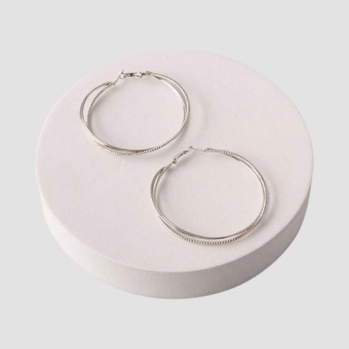 Intersected Texture Large Hoop Earring in Silver