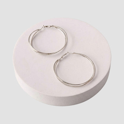 Intersected Texture Large Hoop Earring in Silver