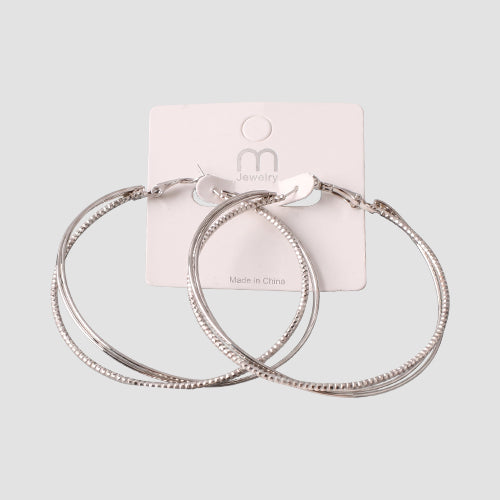 Intersected Texture Large Hoop Earring in Silver