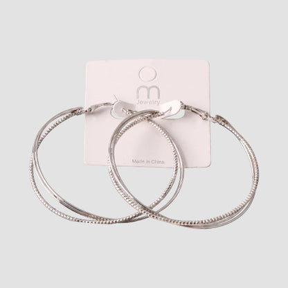 Intersected Texture Large Hoop Earring in Silver