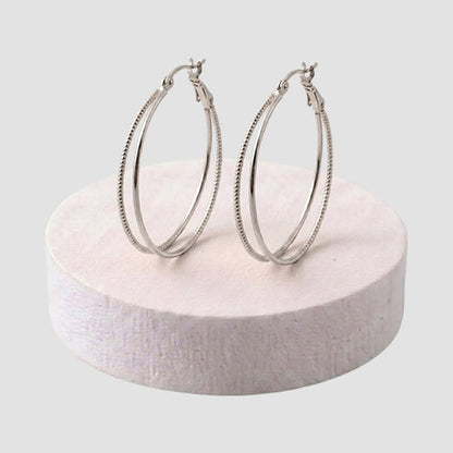 Intersected Texture Large Hoop Earring in Silver