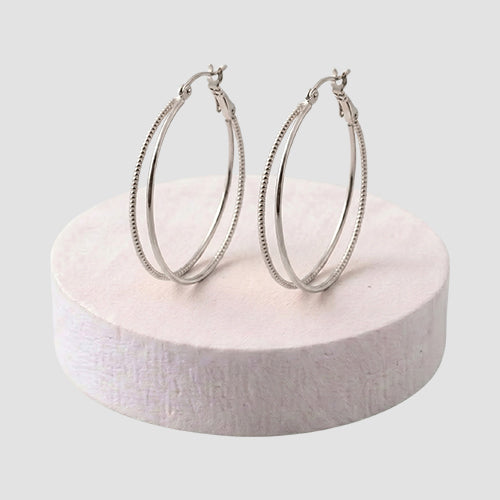 Intersected Texture Large Hoop Earring in Silver
