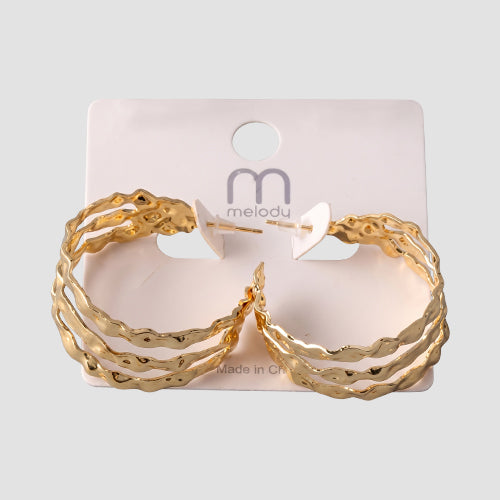 Hammered Wavy Triple Band Hoop Earring in Gold