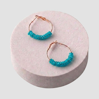 ER37842 Bead Wrapped Hoop Earring in Blue