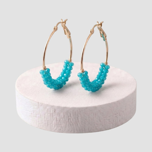 Bead Wrapped Hoop Earring in Blue