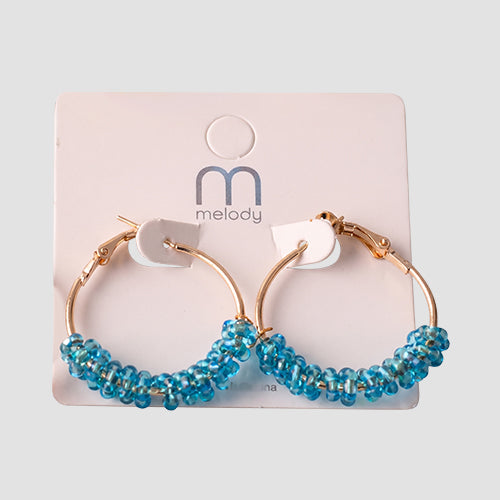 Bead Wrapped Hoop Earring in Blue