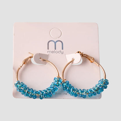 Bead Wrapped Hoop Earring in Blue
