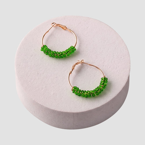 ER37842 Bead Wrapped Hoop Earring in Green
