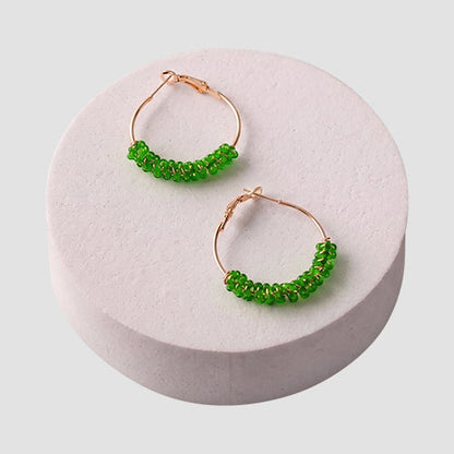 ER37842 Bead Wrapped Hoop Earring in Green