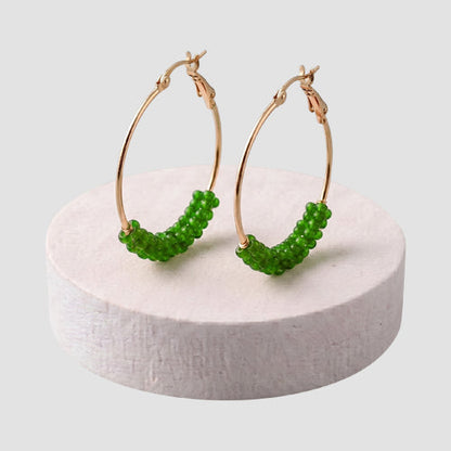 Bead Wrapped Hoop Earring in Green