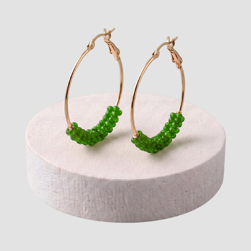 Bead Wrapped Hoop Earring in Green
