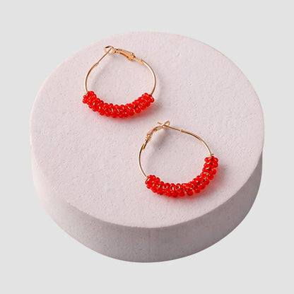 ER37842 Bead Wrapped Hoop Earring in Orange