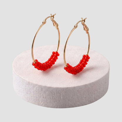 Bead Wrapped Hoop Earring in Orange