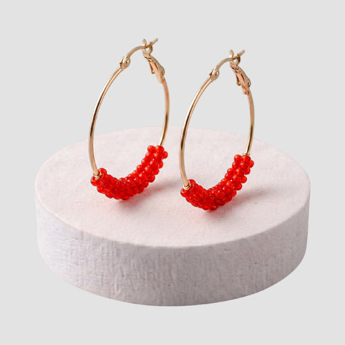 Bead Wrapped Hoop Earring in Orange