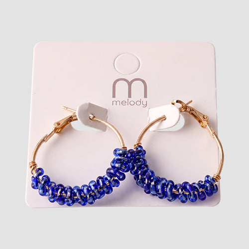 Bead Wrapped Hoop Earring in Royal Blue