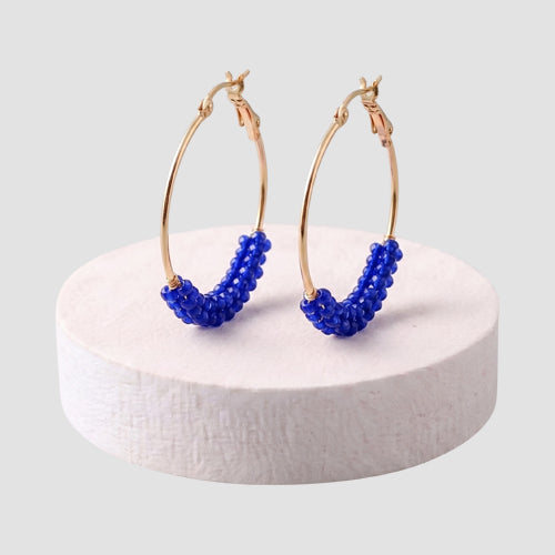Bead Wrapped Hoop Earring in Royal Blue