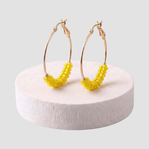 Bead Wrapped Hoop Earring in Yellow