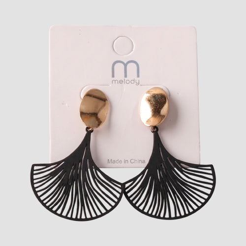 Filigree Fan Drop Oval Earring in Black/Gold