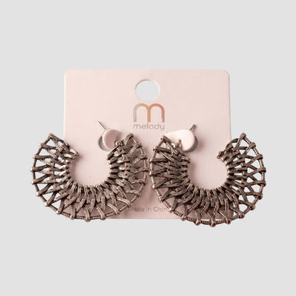 Metal Basketweave Fan Hoop Earring in Gunmetal
