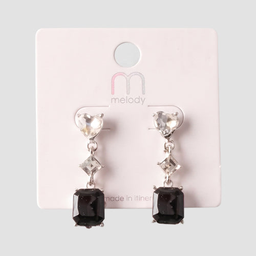 Crystal Square Heart Cut Earring in Silver/Black