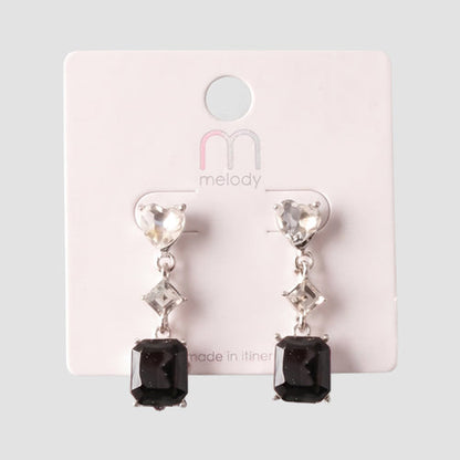 Crystal Square Heart Cut Earring in Silver/Black