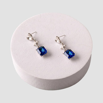 ER39166 Crystal Square Heart Cut Earring in Silver/Blue