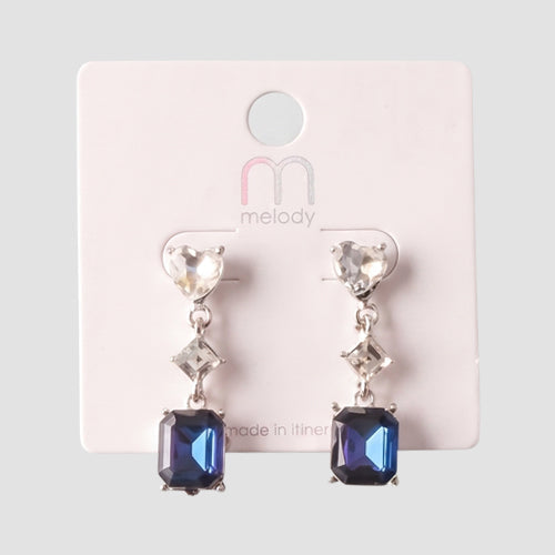 Crystal Square Heart Cut Earring in Silver/Blue