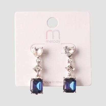 Crystal Square Heart Cut Earring in Silver/Blue