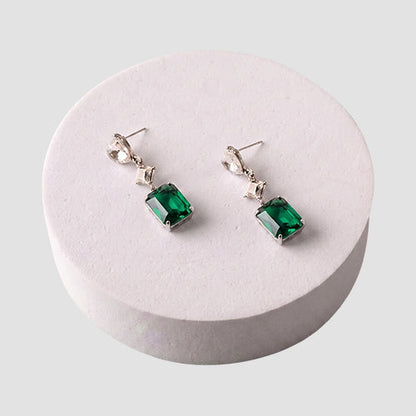 ER39166 Crystal Square Heart Cut Earring in Silver/Green