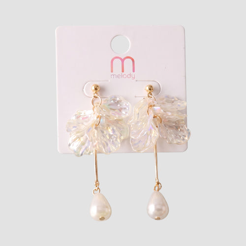 ER39408 Petal Tassel Pearl Bar Earring in Gold/Clear