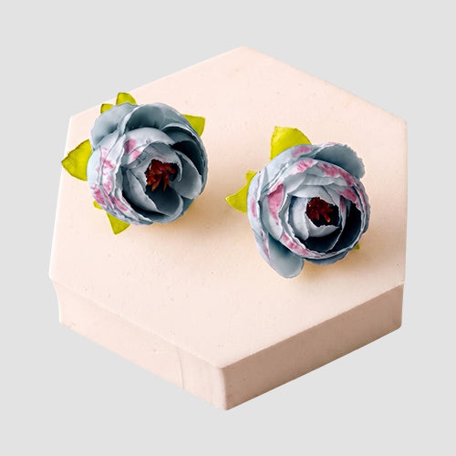 ER39475 Fabric Peony Flower Earring in Blue