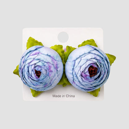 Fabric Peony Flower Earring in Blue
