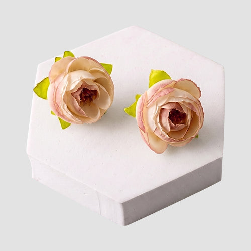 ER39475 Fabric Peony Flower Earring in Brown