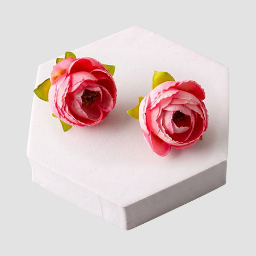 ER39475 Fabric Peony Flower Earring in Fuchsia