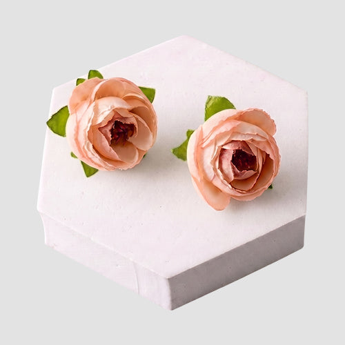 ER39475 Fabric Peony Flower Earring in Pink